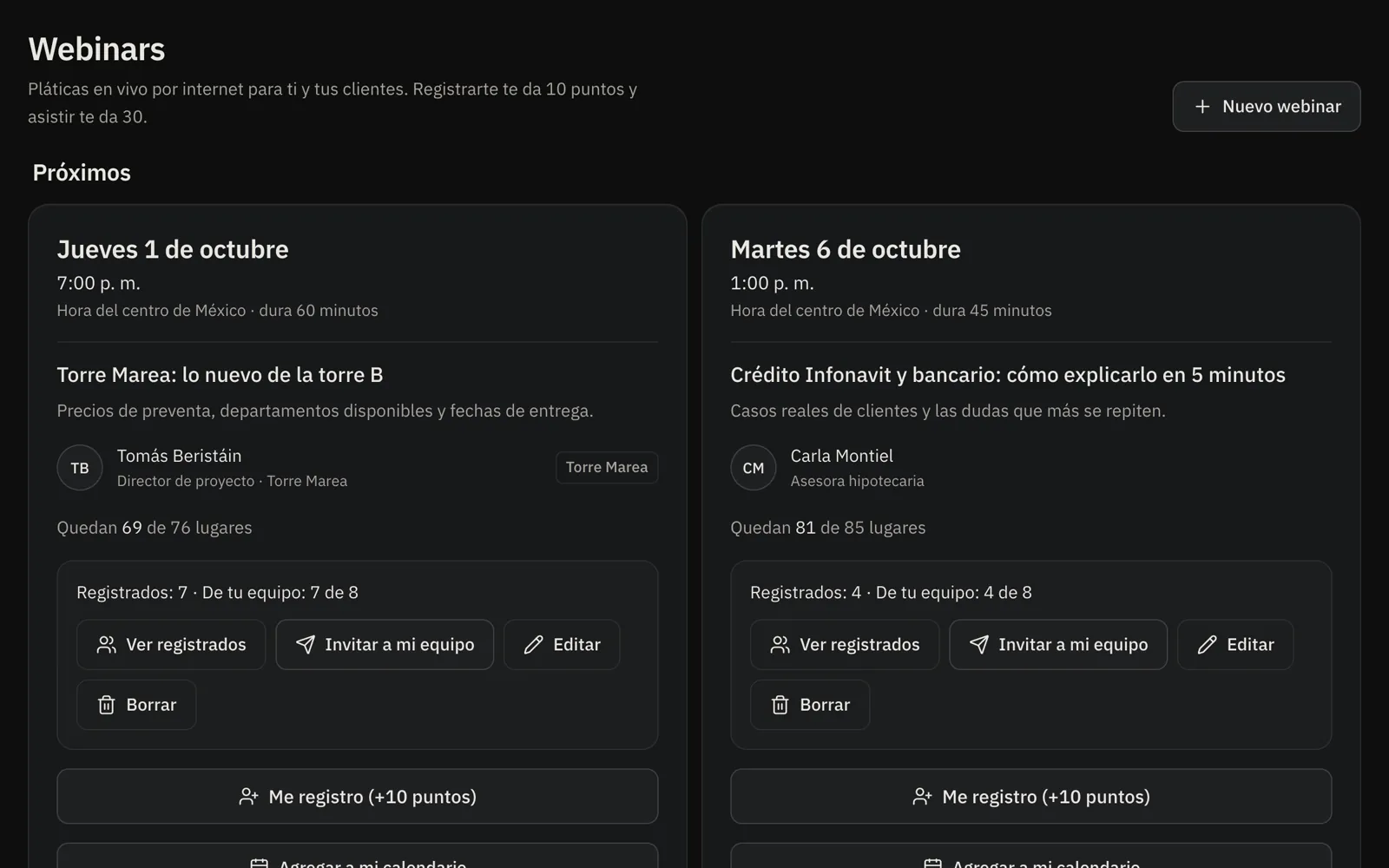 Webinars próximos en Kerys con fecha, tema, ponente y lugares disponibles.